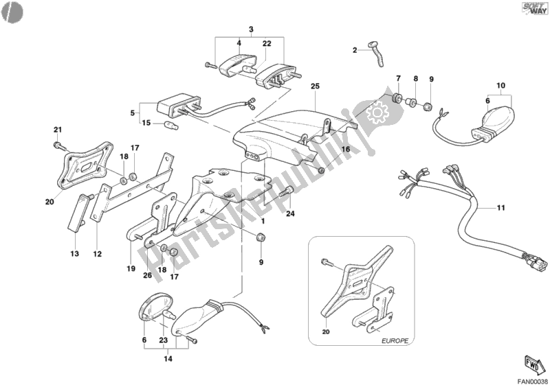 Alle onderdelen voor de Achterlicht van de Ducati Monster S2R 800 USA 2005